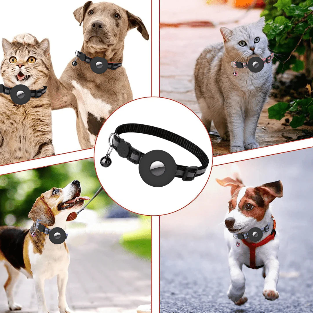 Adjustable Waterproof Pet Airtag Collar - Lightweight Reflective Nylon for Dogs & Cats (22-35cm)