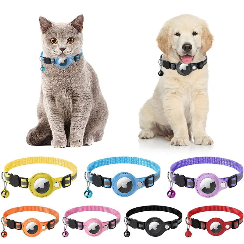 Adjustable Waterproof Pet Airtag Collar - Lightweight Reflective Nylon for Dogs & Cats (22-35cm)