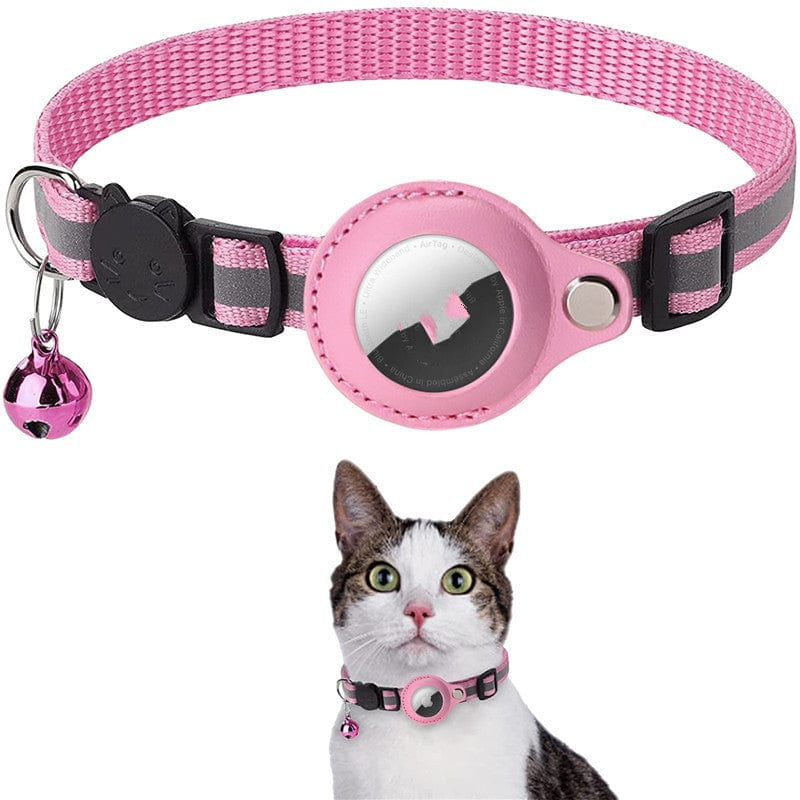 Adjustable Waterproof Pet Airtag Collar - Lightweight Reflective Nylon for Dogs & Cats (22-35cm)