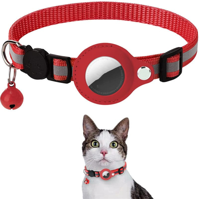 Adjustable Waterproof Pet Airtag Collar - Lightweight Reflective Nylon for Dogs & Cats (22-35cm)
