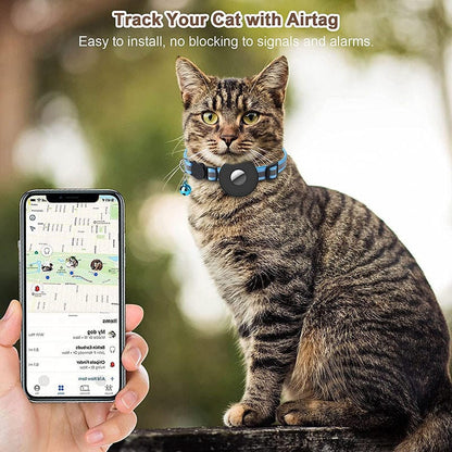 Adjustable Waterproof Pet Airtag Collar - Lightweight Reflective Nylon for Dogs & Cats (22-35cm)