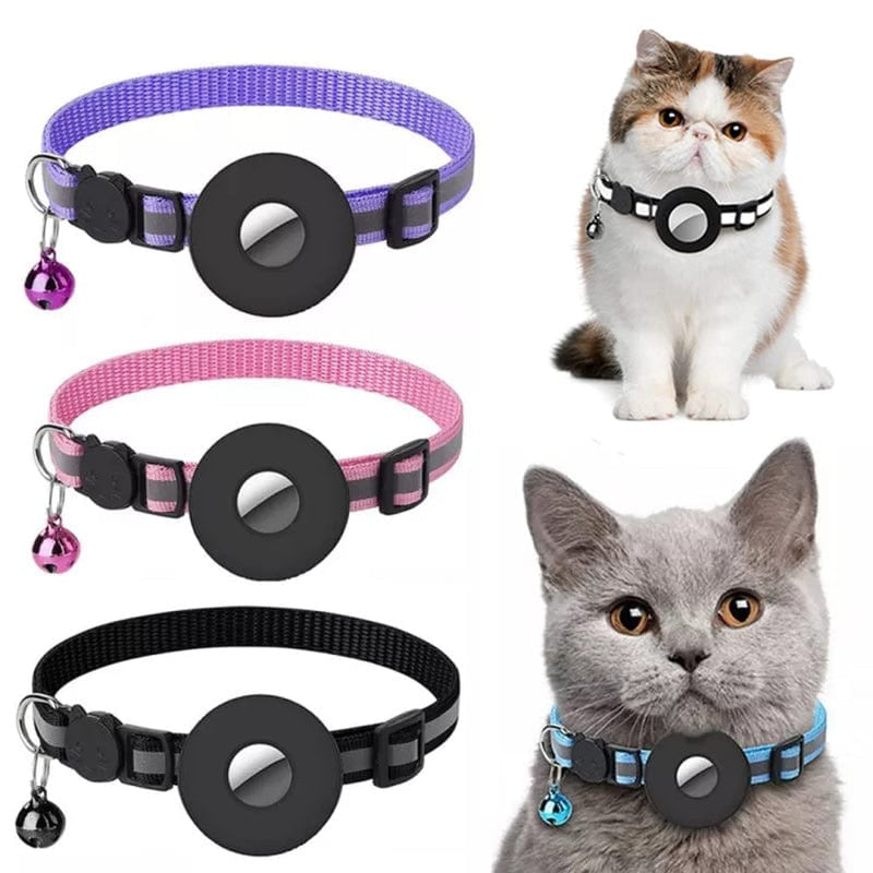 Adjustable Waterproof Pet Airtag Collar - Lightweight Reflective Nylon for Dogs & Cats (22-35cm)