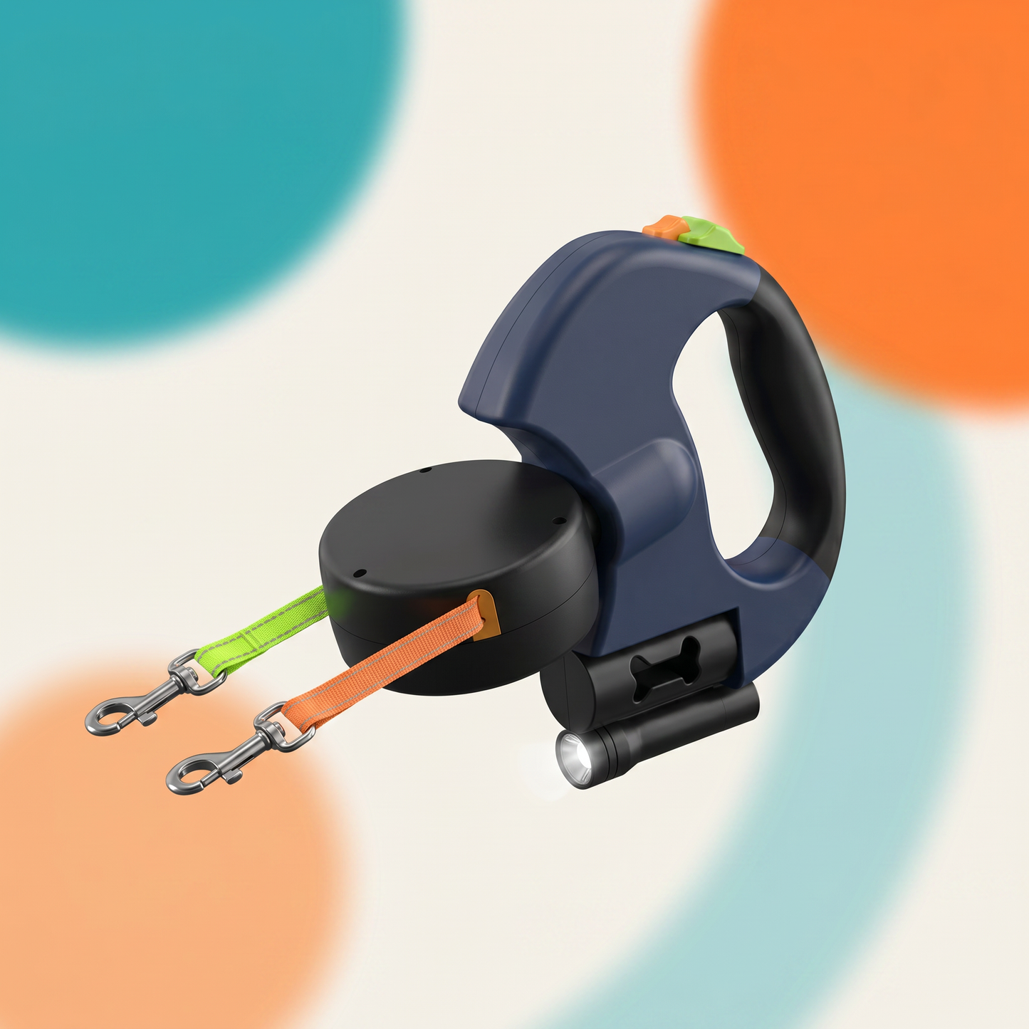 Tangle-Free Dual Retractable  Leash with 360° Swivel & Built-In LED Lights