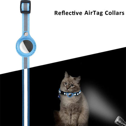 Adjustable Waterproof Pet Airtag Collar - Lightweight Reflective Nylon for Dogs & Cats (22-35cm)
